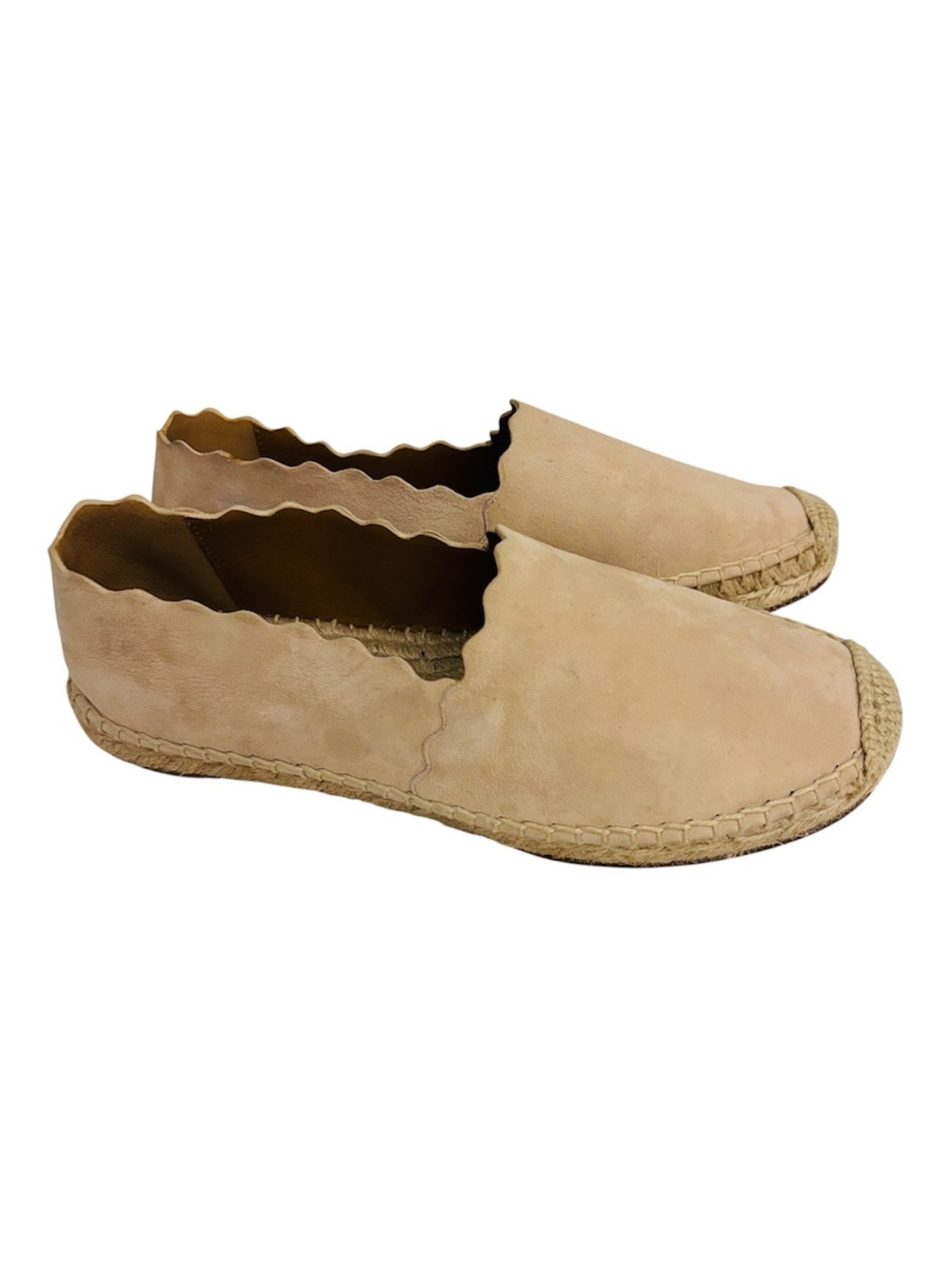Chloe Women’s Scalloped Edge Espadrille Flats in Beige, Size 6 or 36